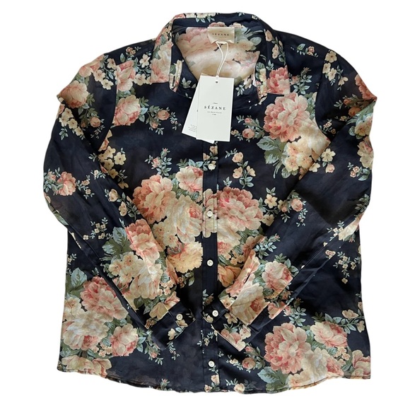 Sezane Womens Pierro Pila Floral Silk Cotton Long Sleeve Button Down Shirt Sz 4 - Picture 3 of 12